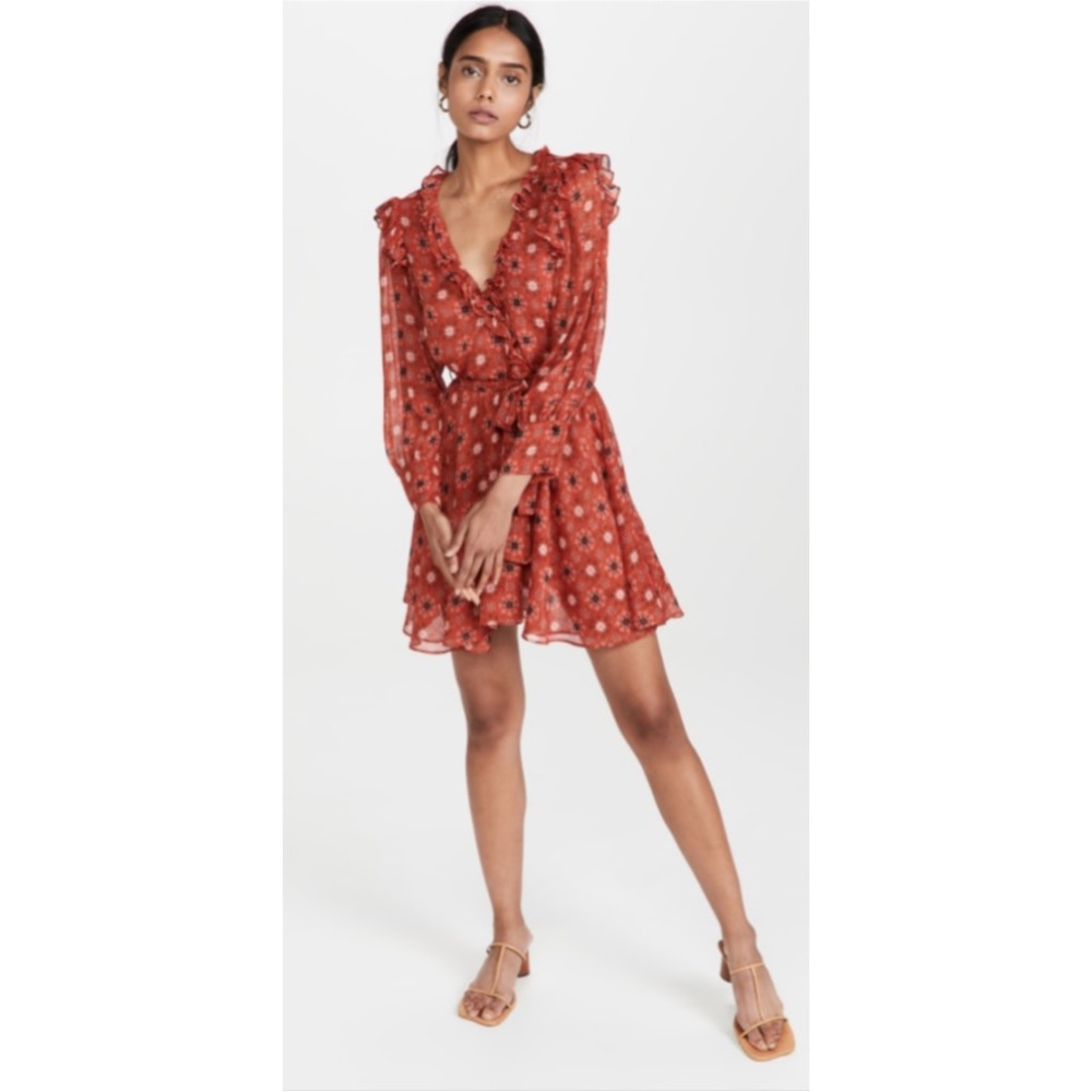 MISA Los Angeles Veruka Mini Puff-Sleeve Ruffle Dress in Maravi Dots